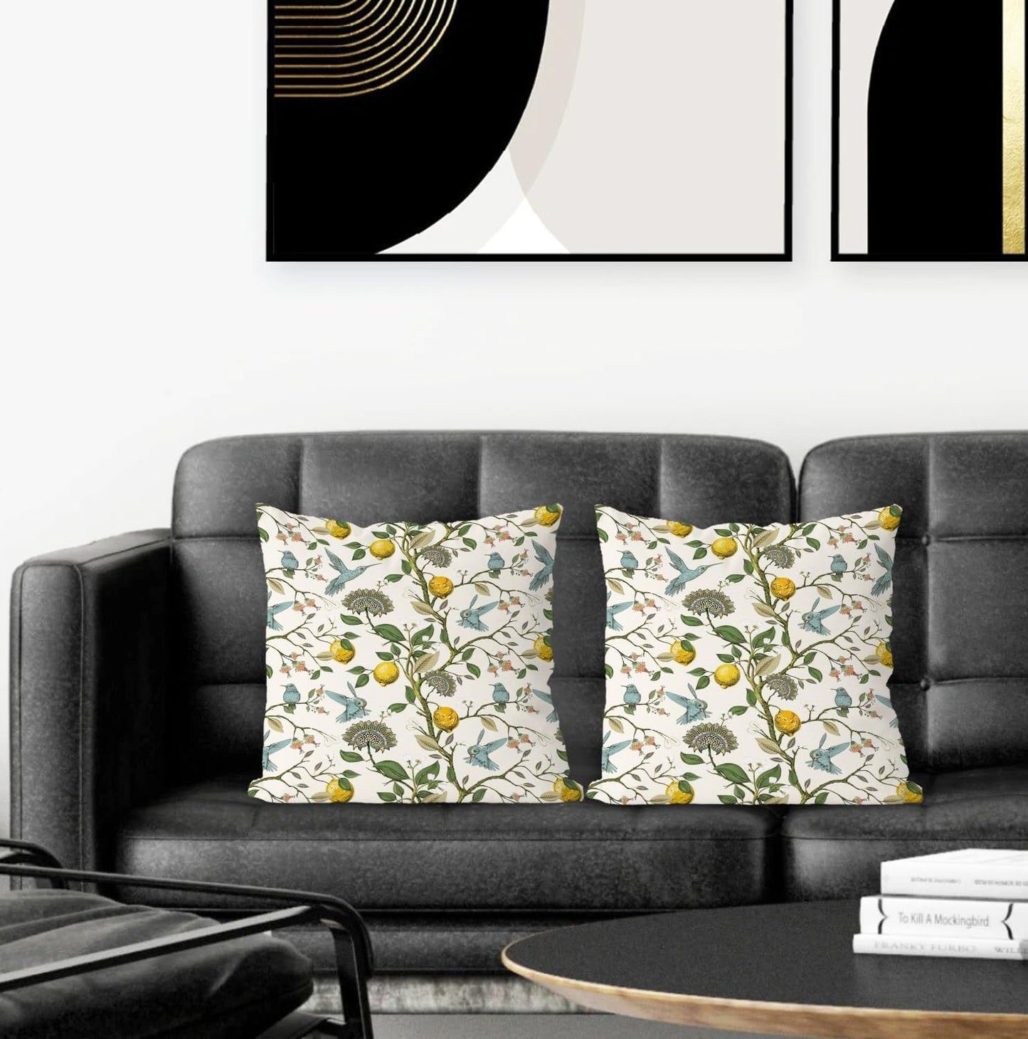 Chinoiserie Pillow Cover, Hummingbird Lemon Pillow Covers 18x18 Set of 2, Grandmillennial Pillow Cover, Lemon Outdoor Pillows Cover, Gifts for Hummingbird Lovers