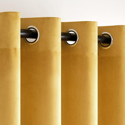 ANRODUO Mustard Yellow Velvet Curtains 96 Inches Long Blackout Thermal Insulated Soundproof Curtain Privacy Room Darkening Curtains Grommet Window Drapes for Bedroom Living Room Set of 2