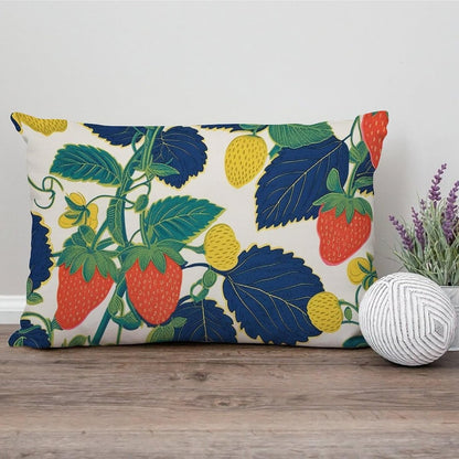 Chinoiserie Throw Pillow Case Summer Cherry Lemon Citrus Garden Rectangle Lumbar Pillow Case Traditional Decorative Pillow Home Cotton Linen 12x16 Boho Cushion Cover for Couch Sofa Car