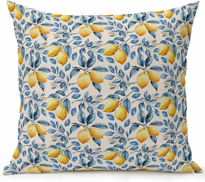 1 Pack Outdoor Throw Pillow, Lemon Waterproof Pillow with Insert Included, Spring Summer Pastoral Fruit Leaf Branch Decorative Accent Cushion Sofa Pillows for Patio Porch, 18 x 18 in