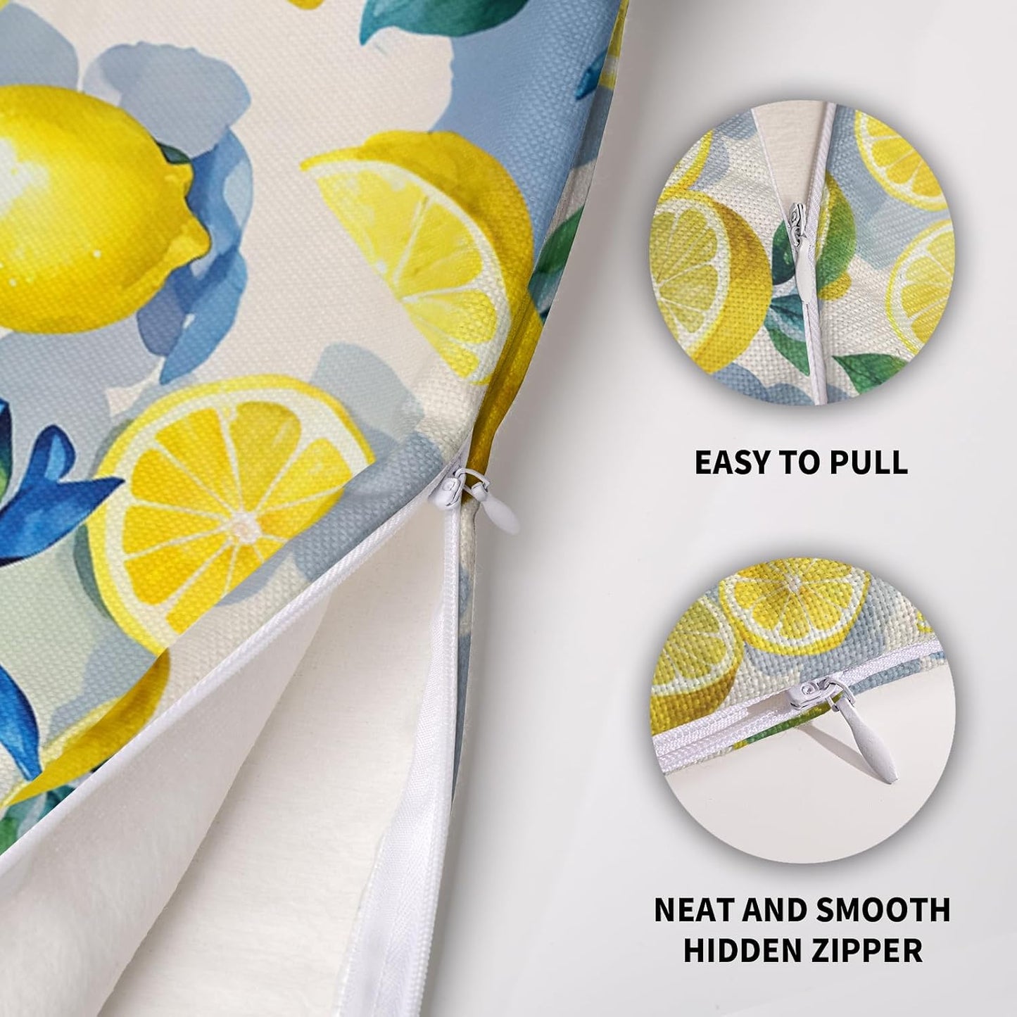 Yellow Lemon Pillow Covers 20X20 Set of 2, Blue Bow Floral Summer Theme Print Decorative Throw Pillowcases Outdoor Farmhouse Seasonal Cushion Cases Couch Sofa Bed Porch Decor
