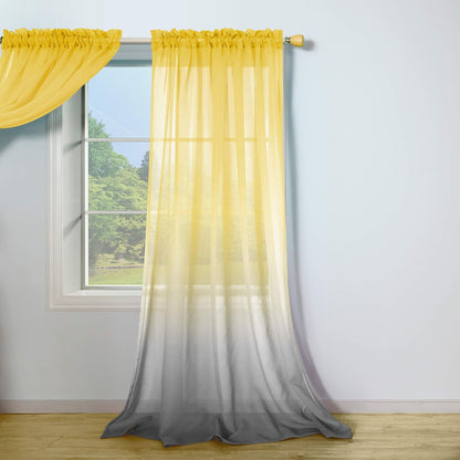 Mrs.Naturall Yellow Sheer Curtains 84 Inches Long for Living Room, Summer Ombre Patterned Voile Curtains for Bedroom Dining Room, Bright Yellow and Grey Gray