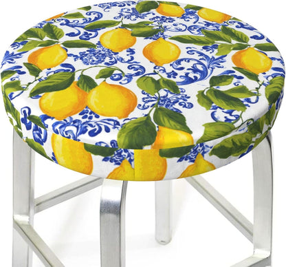 Vibrant Yellow Lemons Round Bar Stool Cover Waterproof Stool Slipcover Anti-Slip Seat Cover Cushion 13 Inch