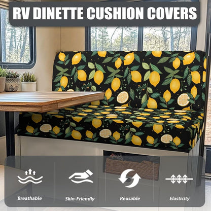 RV Dinette Cushion Covers Lemon Flower Print Stretch Dinette Booth Seats Camper Cushion Slipcover Couch Cover 2 Cushion Slipcovers RV Sofa Cover