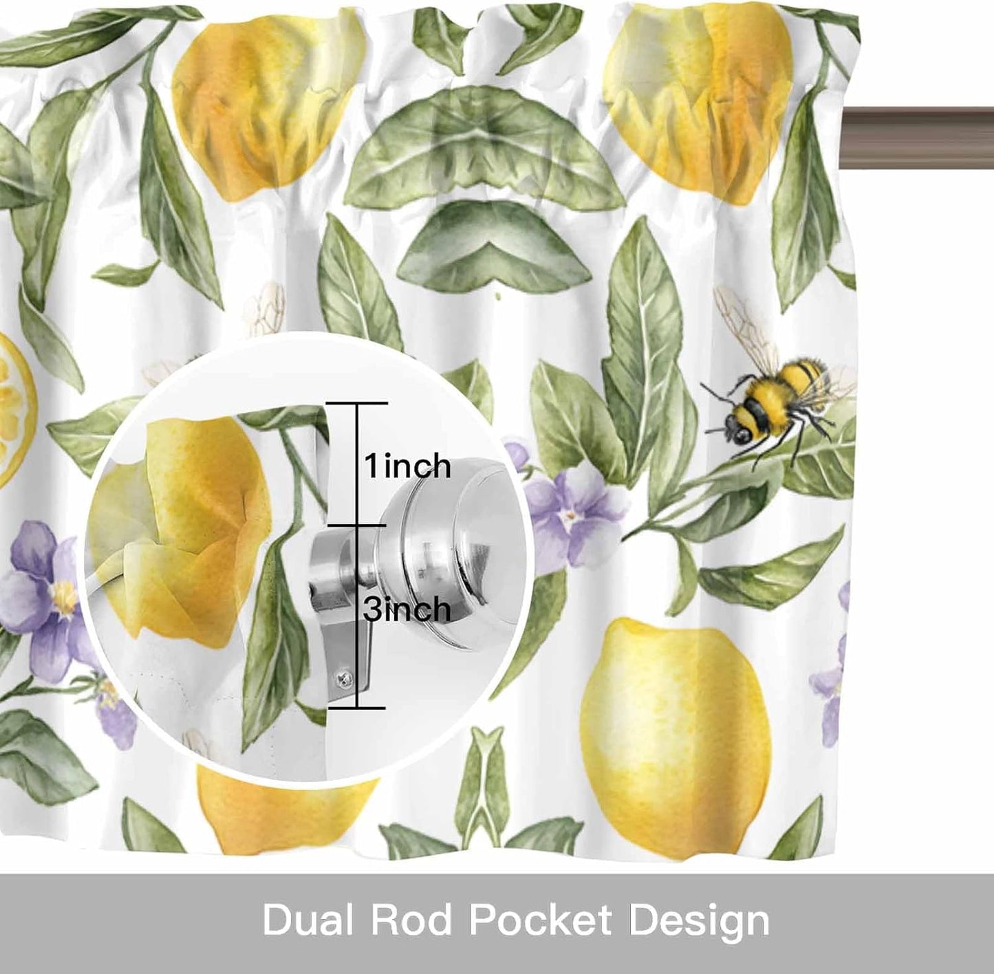 Lemon Flower Valance Curtains Kitchen Curtain for Windows Valance Yellow Fruit Floral Country Bee Summer Sheer Curtains Privacy Bedroom Curtain Topper for Living Room Bathroom Home Decor 42x12in