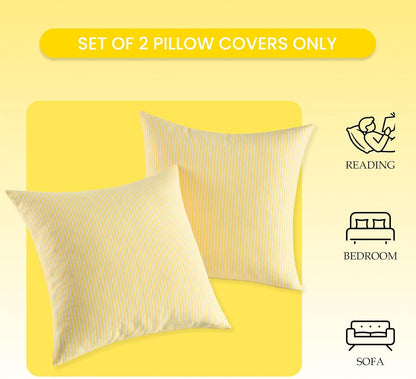 Yellow Striped Summer Outdoor Throw Pillow Covers 18x18 Set of 2, 18 x 18 Yellow and White Outdoor Throw Pillows, Modern Farmhouse Boho Decor Pillow Covers for Porch Patio (No Pillow Inserts)
