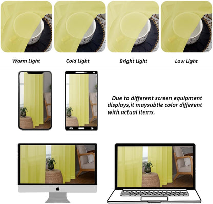 Chyhomenyc Sheer Valances for Windows, Light Filtering Small Window Curtains for Living Room Bathroom Cafe Laundry Basement, Modern Top Dual Rod Pocket Voile Curtain, 42Wx14L inches, Lemon, 2 Pieces