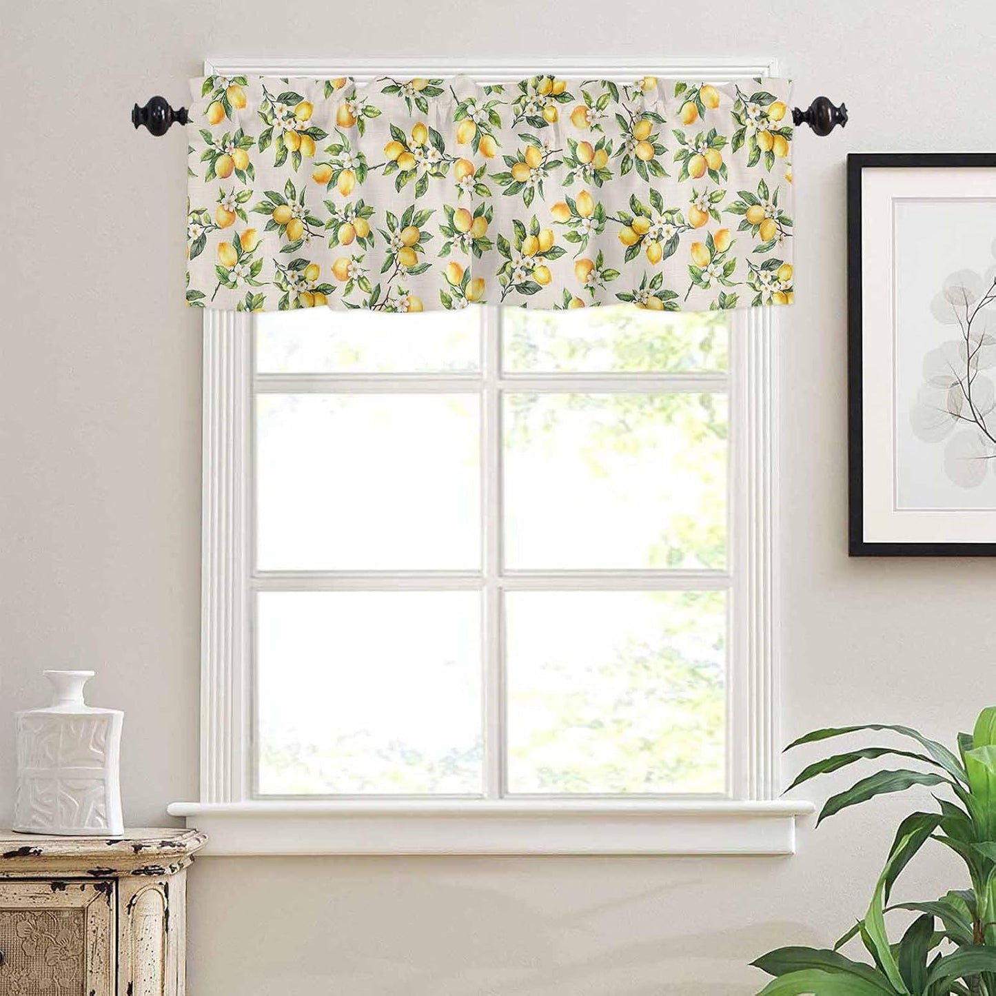 T&H XHome Lemon Valances for Windows Summer Fruit Lemon Flower Plant Linen Vintage Window Treatment Valances Rod Pocket Curtain Valance for Kitchen, Bathroom, Living Room, Bedroom 42" x 18"