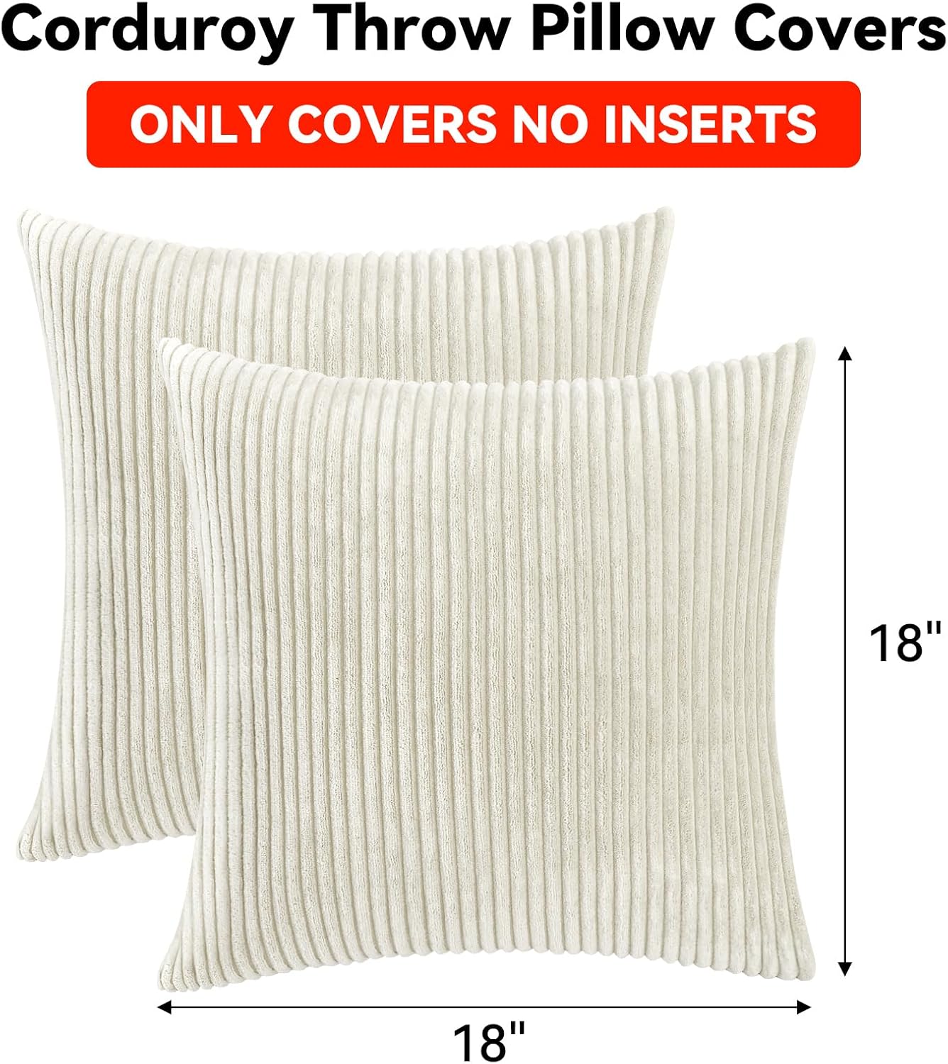 Thmyo Boho Farmhouse Decorative Throw Pillow Covers 18x18 Inch Set of 4 Soft Corduroy Cushion Covers for Mordern Couch Bed Sofa Chair Living Room Home Decor, Cream White/Green/Pink/Yellow