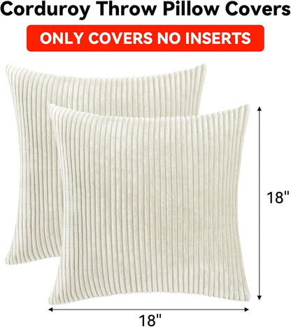 Thmyo Boho Farmhouse Decorative Throw Pillow Covers 18x18 Inch Set of 4 Soft Corduroy Cushion Covers for Mordern Couch Bed Sofa Chair Living Room Home Decor, Cream White/Green/Pink/Yellow