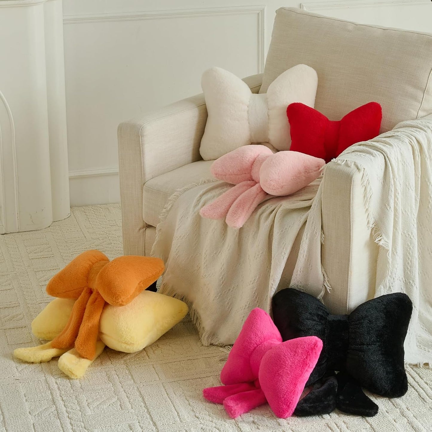 Xuyier Bow Pillows, Bow Shaped Decorative Throw Pillows for Couch Bed, Aesthetic Cute Home Decor Accent Pillows (Goose Yellow, Small-12 Inches)