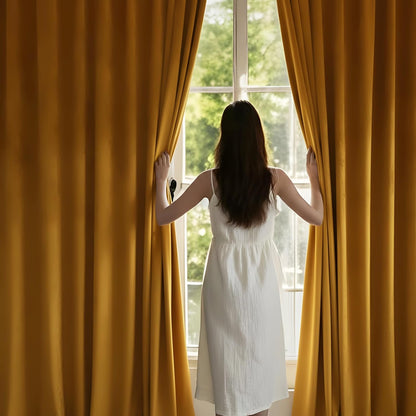 NICETOWN Yellowish Gold Velvet Curtains 108 inches Long, Bedroom Velvet Window Drapes, Luxury Curtains Home Decoration Thick Drapes for Dining Room (1 Pair, 52 Wide)