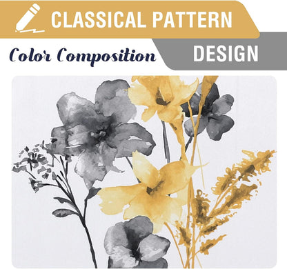 H.VERSAILTEX 100% Blackout Curtain Valances for Kitchen Windows 2 Panels Set Cattleya Floral Printed Leah Floral Thermal Insulated Rod Pocket Valances for Windows, 52" x 18", Grey/Yellow