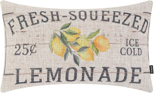 TRENDIN Farmhouse Lemon Pillow Cover 12x20, Vintage Summer Spring Decor, Decorative Rustic Fruit Throw Pillow Cover, Country Cushion Case for Farmhouse Decor PL1259TR