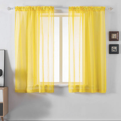 DUALIFE Yellow Sheer Curtains 54 Inch Length,Faux Linen Semi Sheer Curtain Drapes for Living Room Bedroom Nursery Kitchen Bathroom Privacy Voile Window Treatment Panels,Mustard,52 x 54 Inches,Set of 2