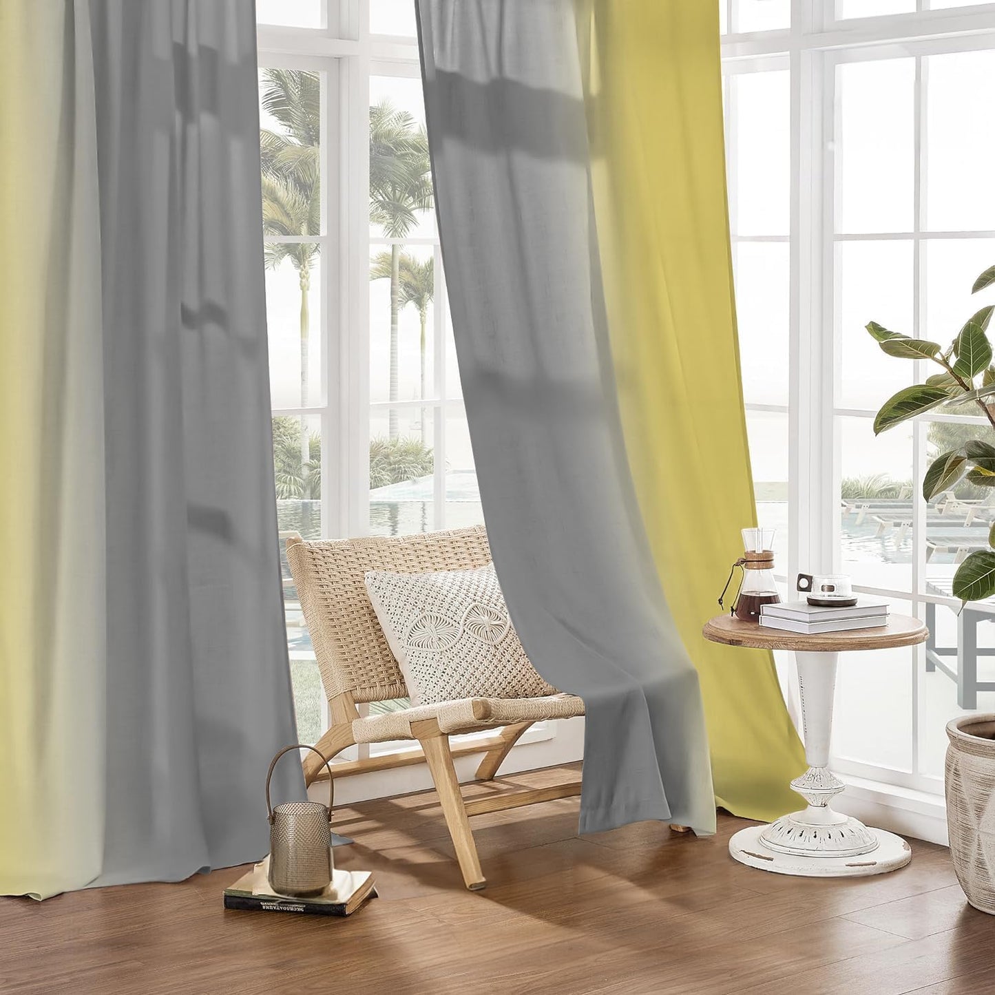 Yellow and Grayish Curtains for Living Room 84 Inch Length Ombre Curtains 2 Panel Bedroom Yellow and Grey Curtains Rod Pocket Light Filtering Window Curtain Modern Gradient Drapes