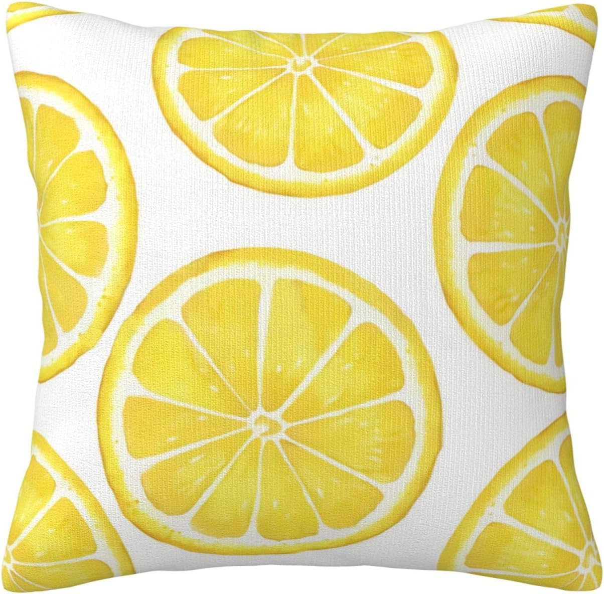 Yellow Sliced Lemon Double Sided Faux Fur Pillow Cover with Hidden Zipper - Soft Decorative Pillow Case for Sofa Bed Car