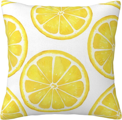 Yellow Sliced Lemon Double Sided Faux Fur Pillow Cover with Hidden Zipper - Soft Decorative Pillow Case for Sofa Bed Car