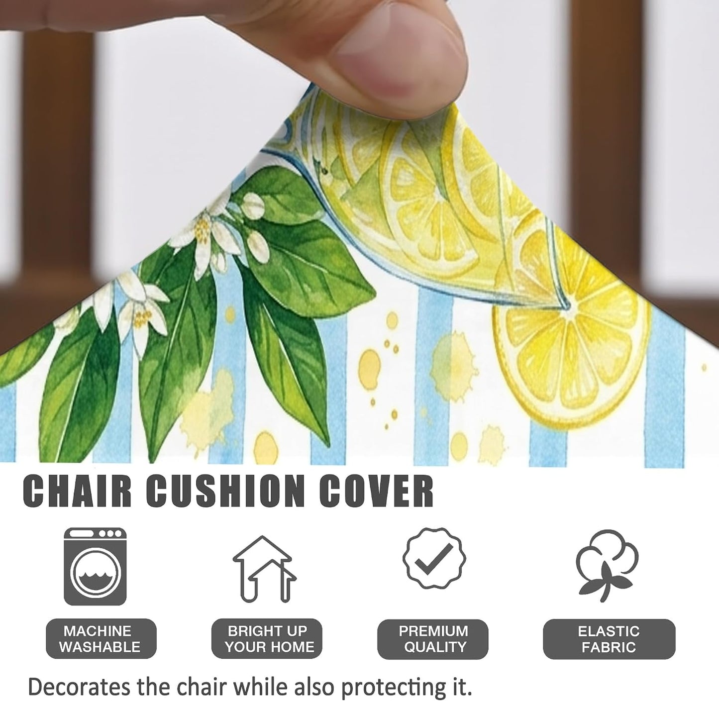 Lemon Seat Covers for Chairs, Summer Tropical Glass Leaves Summer Yellow Spandex Washable Stretch Breathable Chair Covers Decor for Dining Room Kitchen Banquet 4pcs