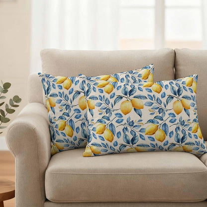 Outdoor Waterproof Throw Pillow Covers, Lemon Decorative Pillow Cases, Spring Summer Pastoral Fruit Leaf Branch Couch Pillow Protector Patio Sofa Cushion Covers Replacement 20"x12" 2 Pack