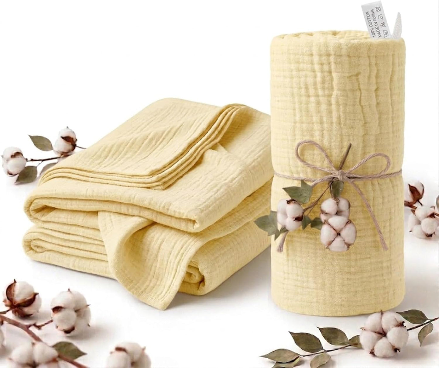 Cotton Muslin Throw Blanket for Adults - 6-Layer Breathable Cooling Summer Blanket - Soft Lightweight Gauze Bedding for Couch Travel & Sleep (130 × 150 cm / 51.18 × 59.06 in,Yellow)