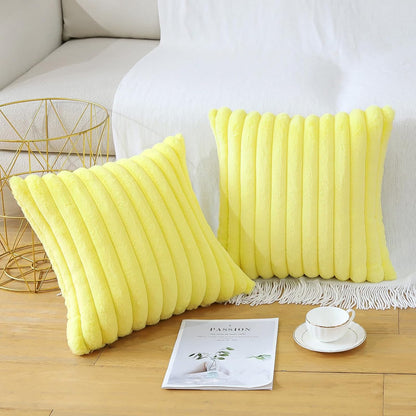 Soleebee Set of 2 Throw Pillow Covers Soft Cozy Velvet Pillowcase Faux Rabbit Fur Cover for Couch Sofa Bed Chair Home Decorative Pillows Cover (24x24 Inch, Lemon Yellow)