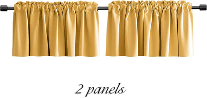 DONREN 2 Panels Gold Yellow Curtain Valances for Living Room - Blackout Rod Pocket Valances for Small Window (42 Width by 15 Inch Length)