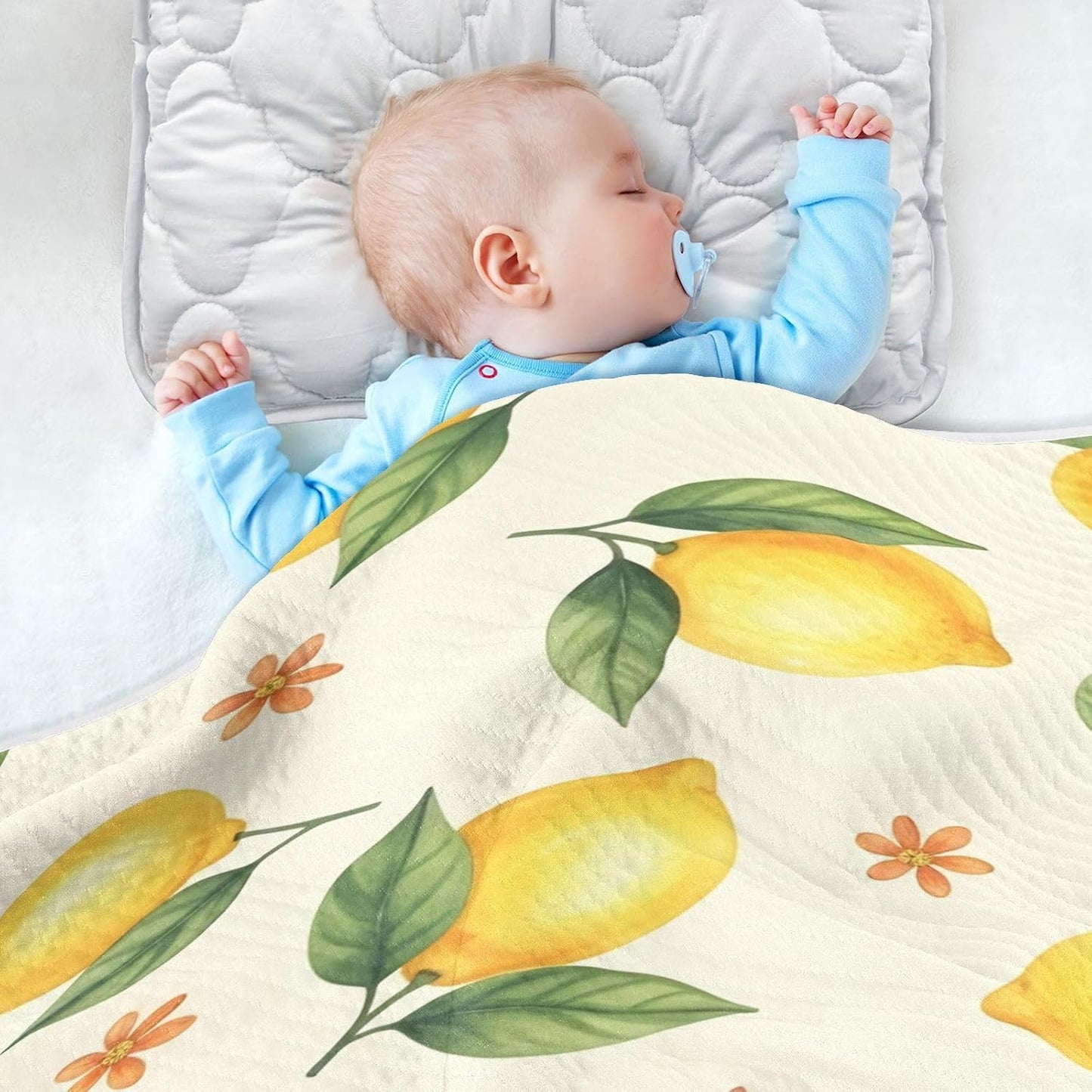 Yellow Lemons Baby Blanket 30"x40", Soft Cotton Toddler Blankets for Girls Boys with Warm Middle Layer, Lightweight Receiving Blanket for Newborn Crib Stroller