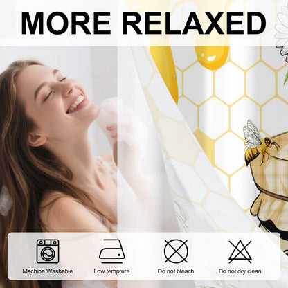 No Hook Bee Shower Curtain with Snap for Bathroom 71x74 Inch Cute Yellow Sunflower Shower Curtains in Liner Set Honey Jar Waterproof Fabric Double Layers Washable for Hotel Decorative