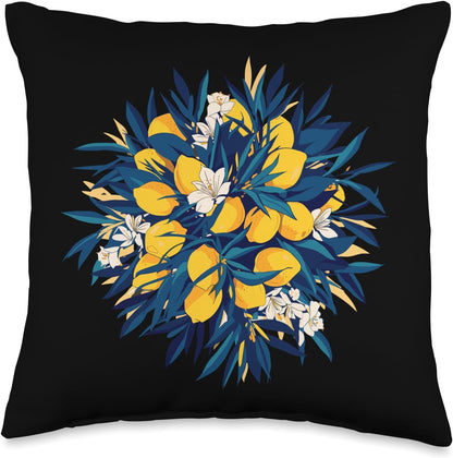 Summer Lemon Bouquet Floral Citrus Botanical Throw Pillow