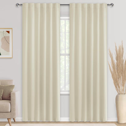 DWCN Cream Yellow Back Tab Curtains 84 inches Long for Living Room - Room Darkening Tieable Thermal Insulated Light Blocking Window Treatment Panels for Bedroom, 52 x 84 Inch, 2 Panels, Cream Yellow
