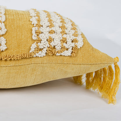 Mustard Yellow Boho Throw Pillow Cover 12x 20, Striped Tufted Neutral Cotton Pillow Cases,Farmhouse Rustic Bedroom Decor for Outdoor Couch Bedroom Car