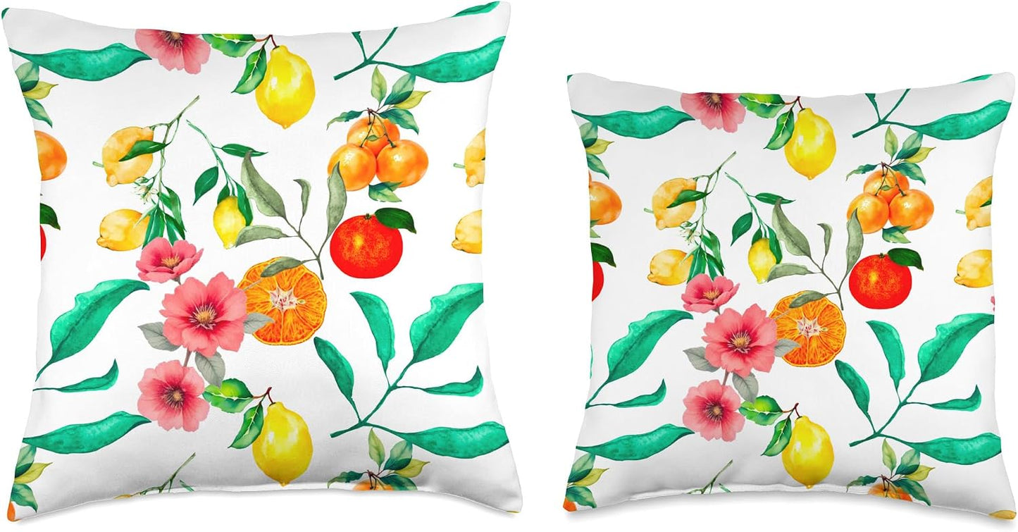 Flowers Fruits Summer Colorful Lemon Art Throw Pillow