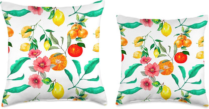 Flowers Fruits Summer Colorful Lemon Art Throw Pillow