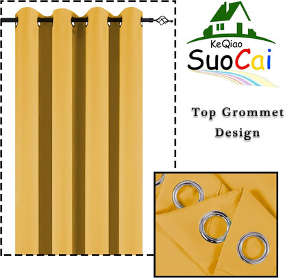 Blackout Yellow Curtains 63 Inches Long for Girls Room Bedroom Window Treatment Thermal Insulated Room Darkening Grommet Summer Kids Mustard Yellow Curtains Drapes for Living Room 1 Pair 52W x 63L