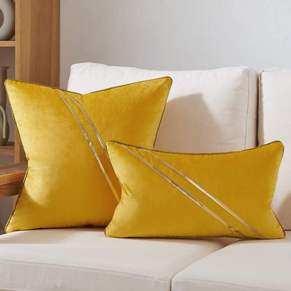 Avigers 18 x 18 Inch Yellow Gold Leather Striped Lines Velvet Cushion Case Luxury Modern Throw Pillow Cover Decorative Pillow for Couch Living Room Bedroom Car