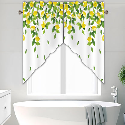 Lemon Swag Curtain Valance for Windows,Yellow Green Window Treatments Short Swag Topper for Kitchen Windows Bathroom Bedroom,28 x 36 Inch, 1 Pair