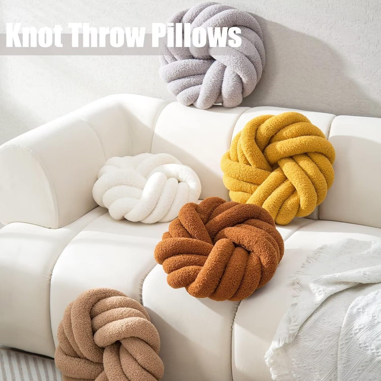 XIAIJIA Yellow Round Knot Pillow 14'' Round Throw Pillow, Soft Plush Knot Round Pillows Decorative, Modern Home Decorative Cushion for Bed, Bedroom, Sofa, Couch, Teen Room