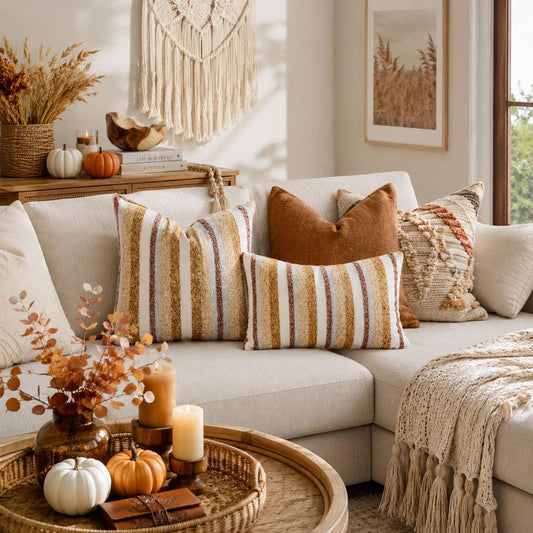 Zealax Modern Farmhouse Decorative Pillow Covers 20x20 Inch Boho Throw Pillows Soft Chenille Couch Cushion Covers, Set of 2 Velvet Striped Accent Pillows Cases for Sofa Bed Living Room, Golden Yellow