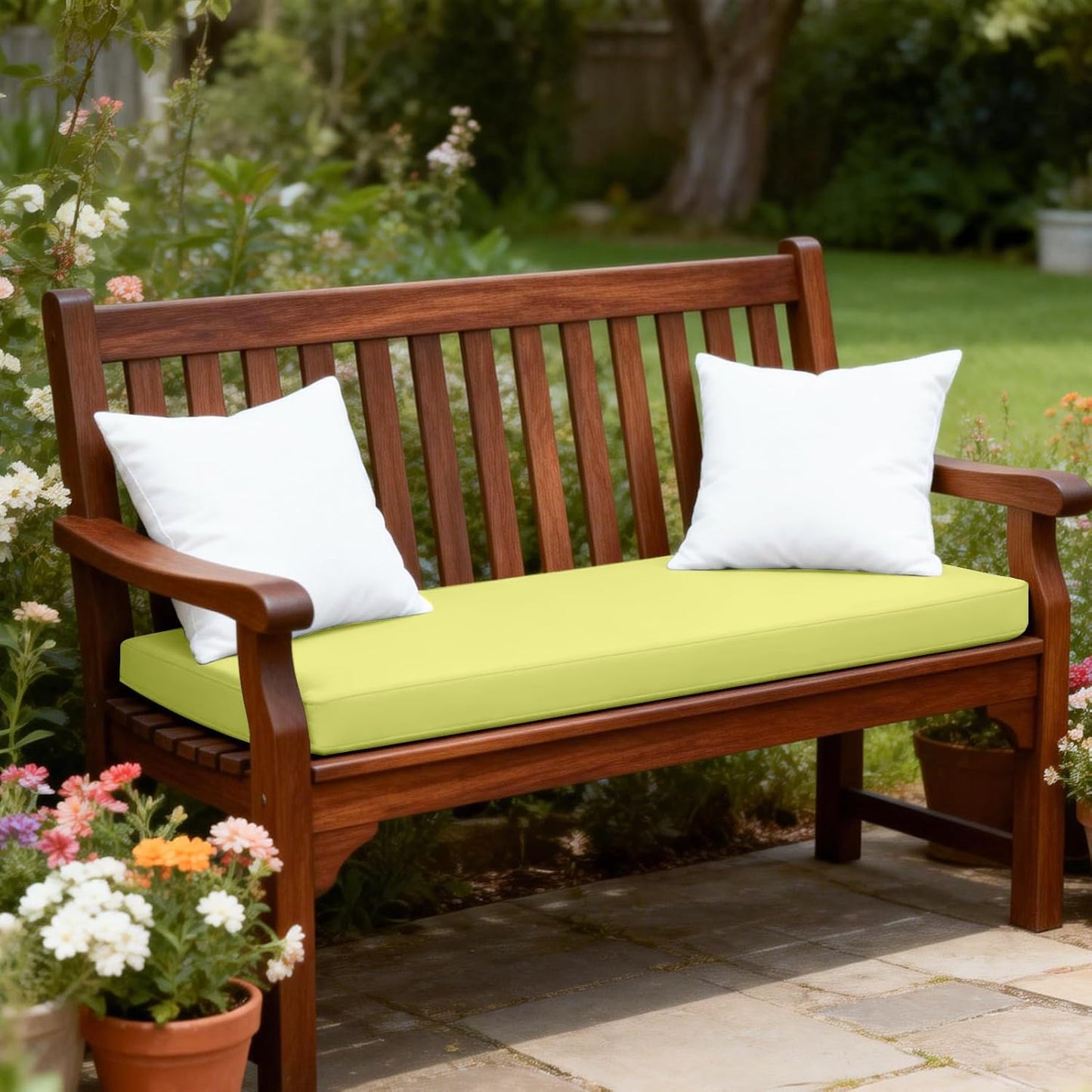 Patio Bench Cushion Covers for Outdoor Furniture 59 x 18 x 3 inch Water Resistant Loveseat Cushion Slipcover Replacement for Swing Porch Garden, Cover Only, Lemon Yellow