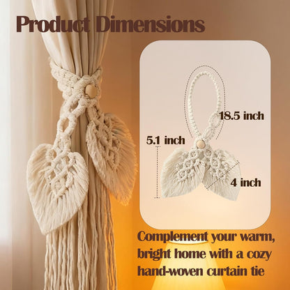 2 PCS Boho Curtain Tiebacks Wooden Bead Curtain Ties Adjustable Hand Knitting Cotton Curtain Holdbacks Woodland Curtain Tie Backs for Drapes Decorative (Yellow)