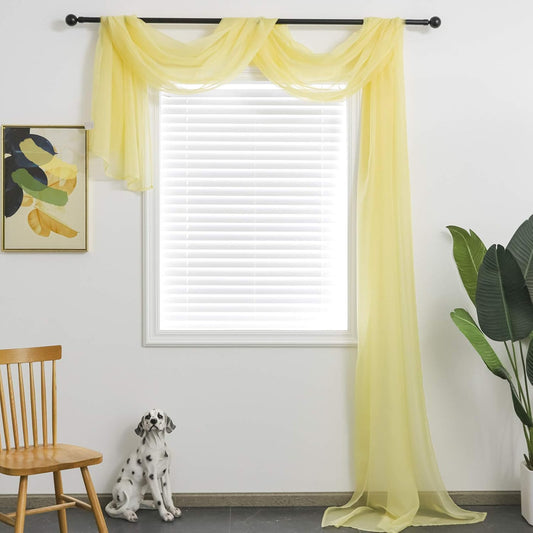 Light Yellow Sheer Window Scarf Valance for Windows Light Yellow Sheer Scarf Curtains 216 Inches Long for Living Room Bedroom Curtain Drapes Wedding Party Canopy Bed 52×216
