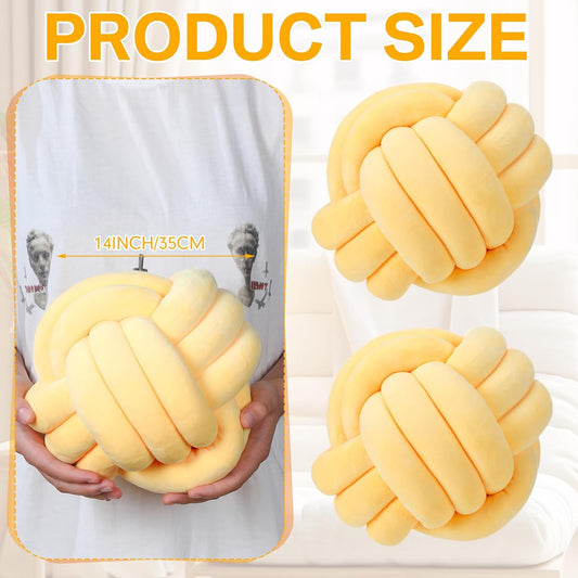 Namalu 2 Pcs Soft Knot Pillow Ball, Decorative Round Throw, Soft Knotted Plush Pillows, Handmade Stuffed Ball Pillows Cushion for Bedroom Sofa Couch Home Decor(7.87 Inches,Light Yellow)