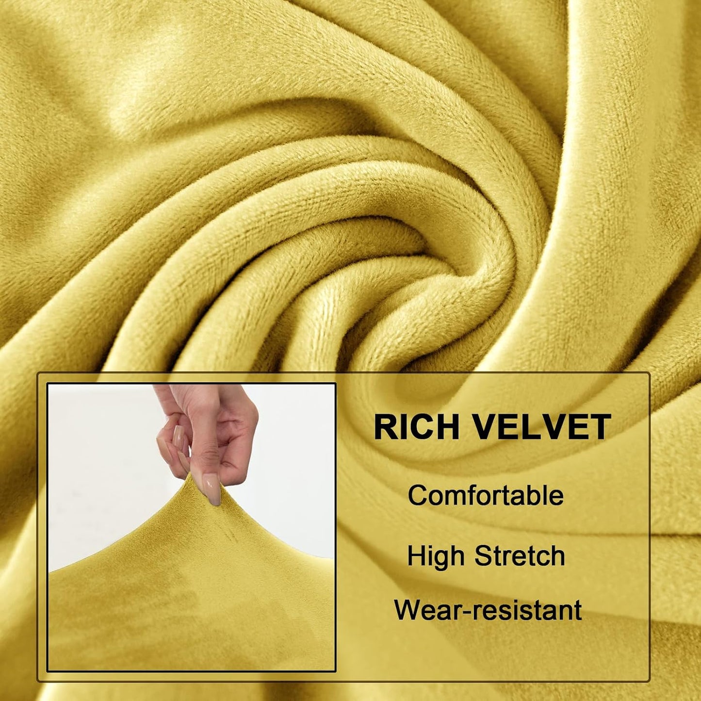 UNBBRRL 3 Pieces Couch Covers for Sofa, Stretch Velvet Armchair Slipcover with 1 Seat Cushion Cover and 1 Backrest Cover for Ektorp Settee Replacement (Lemon Yellow,1 Seater)