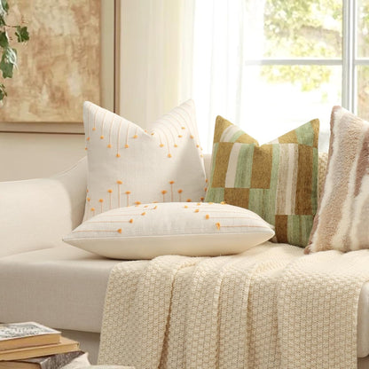 Boho Outdoor Throw Pillow Covers 18x18 Set of 2 Neutral Woven Decorative Pillowcases Cotton Tufted Couch Pillows Farmhouse Cushion Covers for Sofa Couch Bed Living Room Home Decor, Golden Yellow