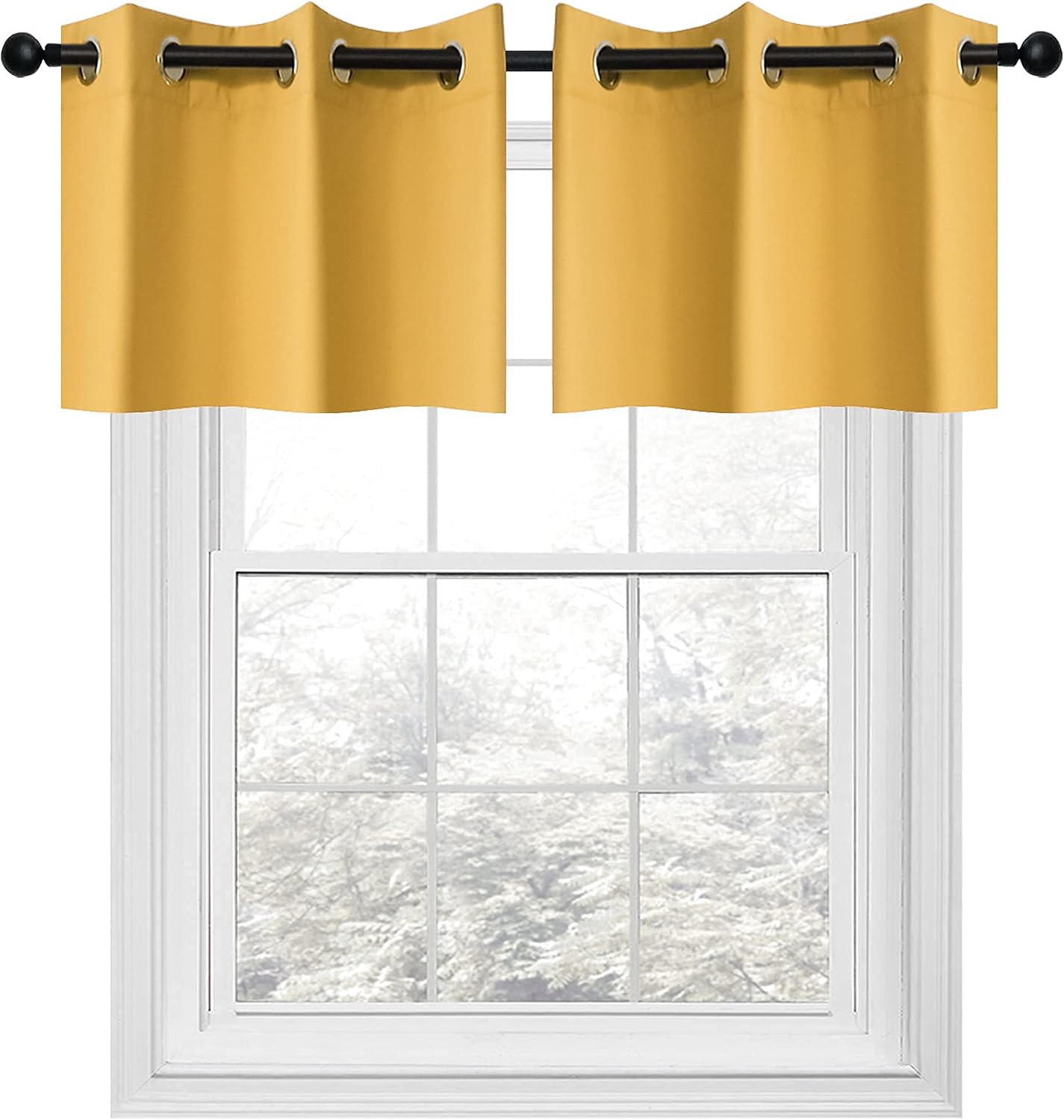 YGO Thermal Insulated Blackout Kitchen Valances - Energy Efficient Grommet Top Valance Drapes for Small Window (Yellow, Double Panels, W29 x L18-Inch)