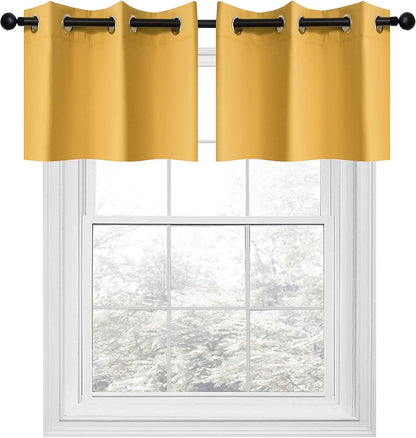 YGO Thermal Insulated Blackout Kitchen Valances - Energy Efficient Grommet Top Valance Drapes for Small Window (Yellow, Double Panels, W29 x L18-Inch)