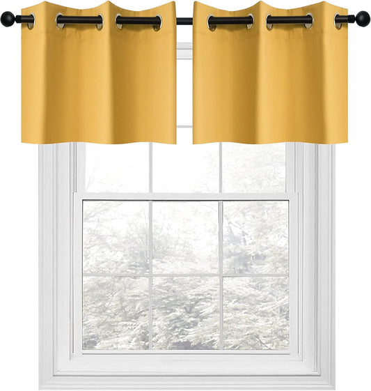 YGO Thermal Insulated Blackout Kitchen Valances - Energy Efficient Grommet Top Valance Drapes for Small Window (Yellow, Double Panels, W29 x L18-Inch)
