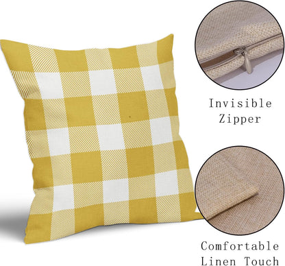 Yellow and White Buffalo Plaid Pillow Covers 18x18 Set of 2 Check Pattern Print Decorative Outdoor Pillowcases Holiday Farmhouse Christmas Checked Throw Cushion Case Couch Sofa Bed Decor