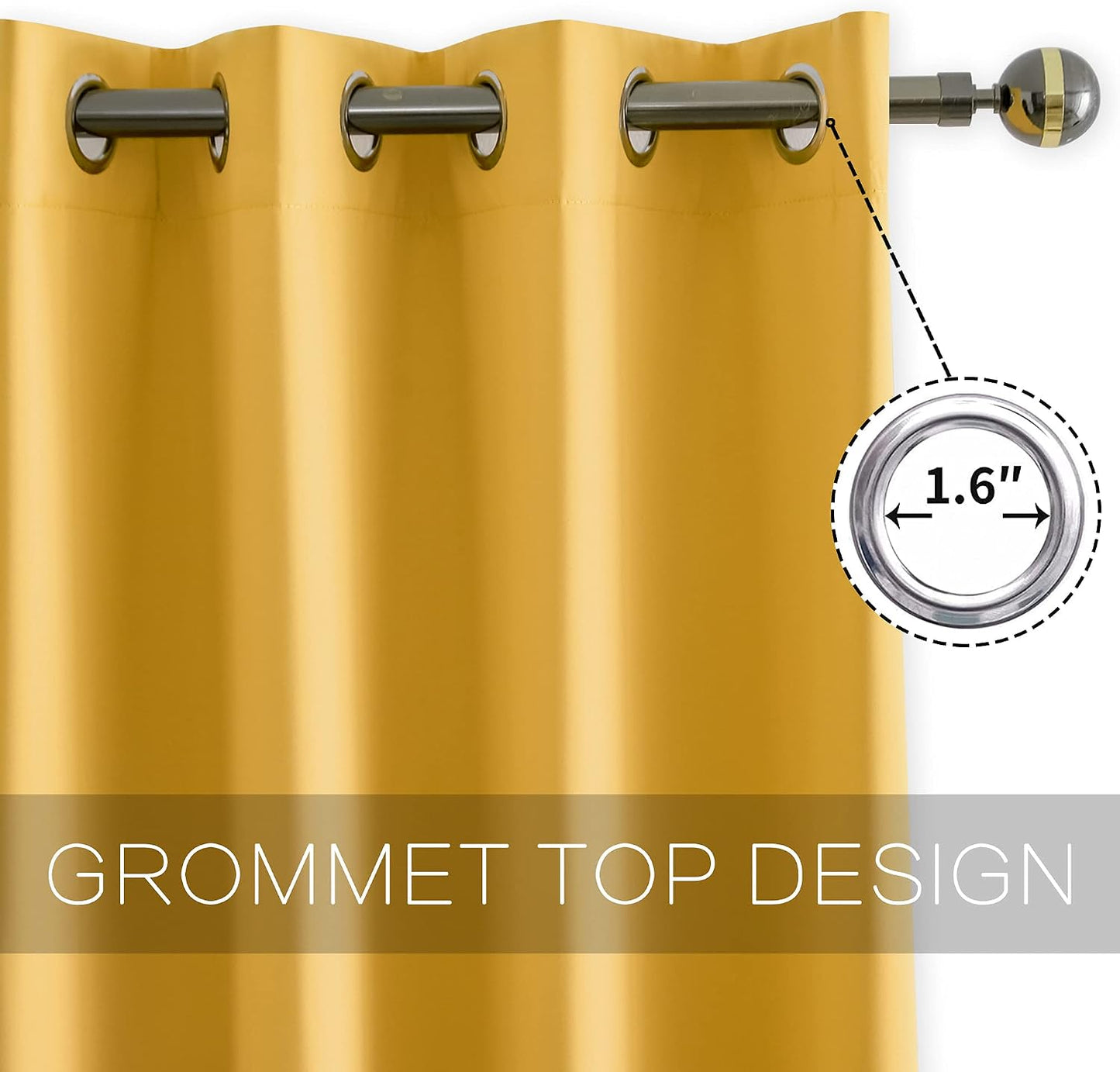 YGO 63 inch Bedroom Curtains Panels Functional Blackout Curtains Panels for Bedroom Thermal Insulated Privacy Assured 52 x 63 Inch in Mustard Yellow Color Set of 2